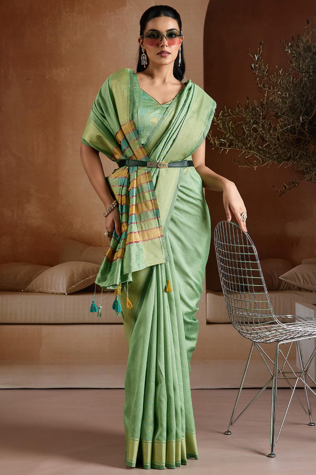 Iguana Green Bhagalpuri Silk Saree
