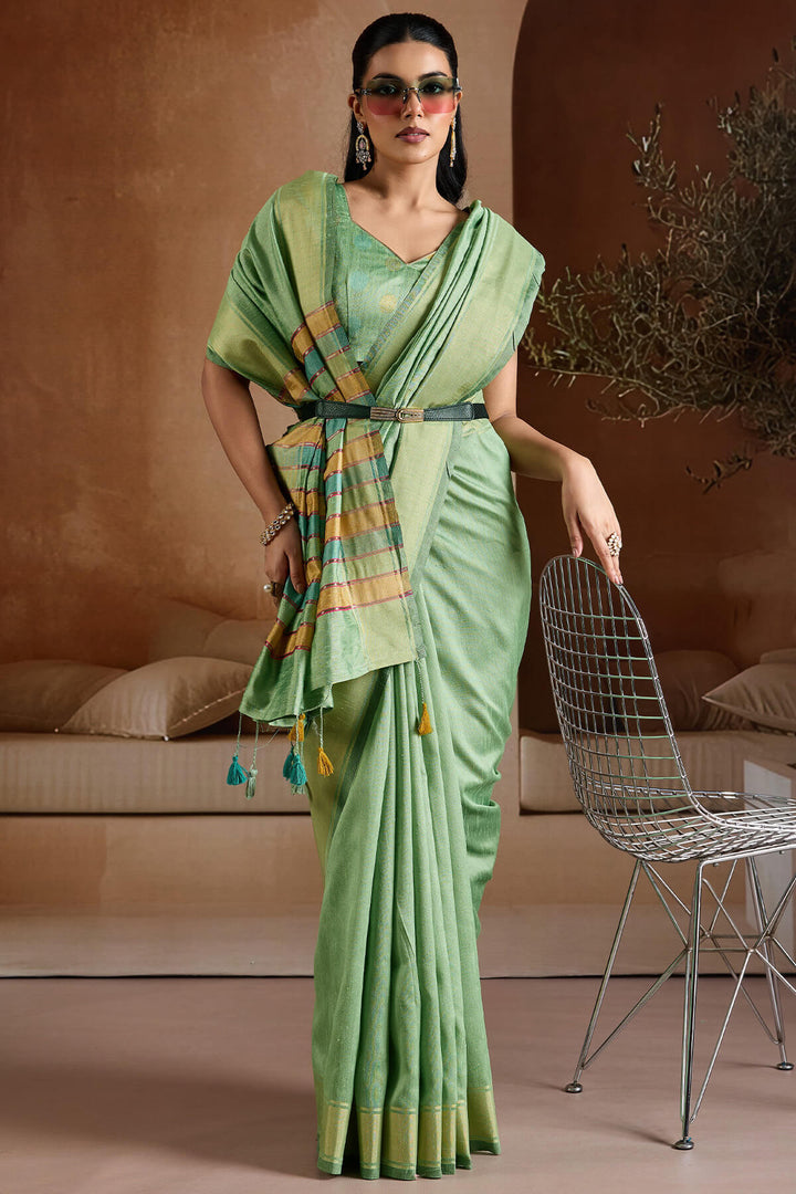 Iguana Green Bhagalpuri Silk Saree