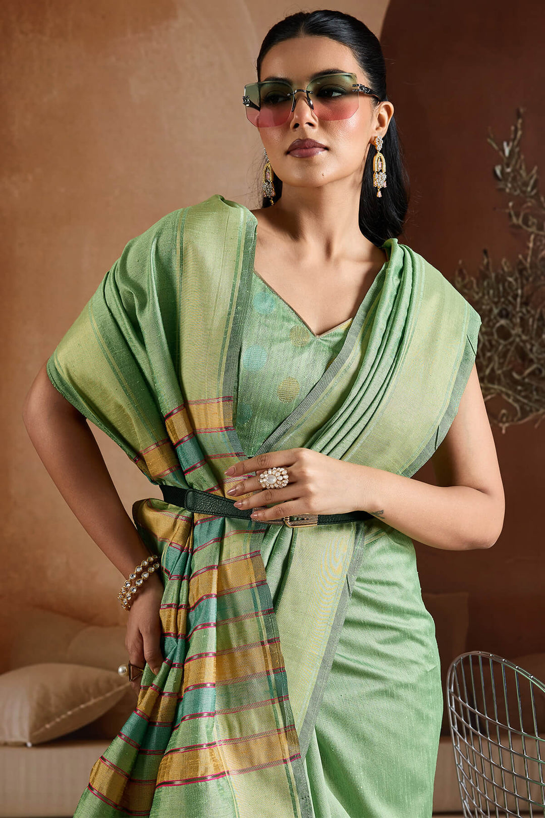 Iguana Green Bhagalpuri Silk Saree