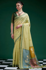 Iguana Green Jamdani Cotton Silk Saree