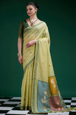 Iguana Green Jamdani Cotton Silk Saree