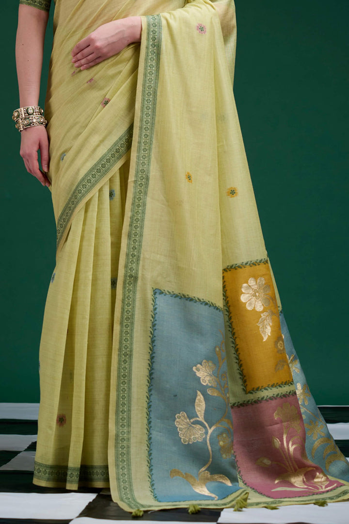 Iguana Green Jamdani Cotton Silk Saree