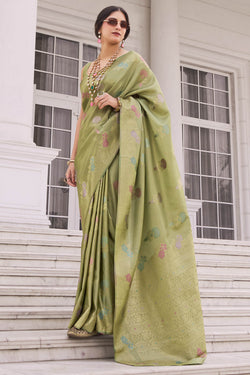 Iguana Green Zari Woven Banarasi Tissue Silk Saree