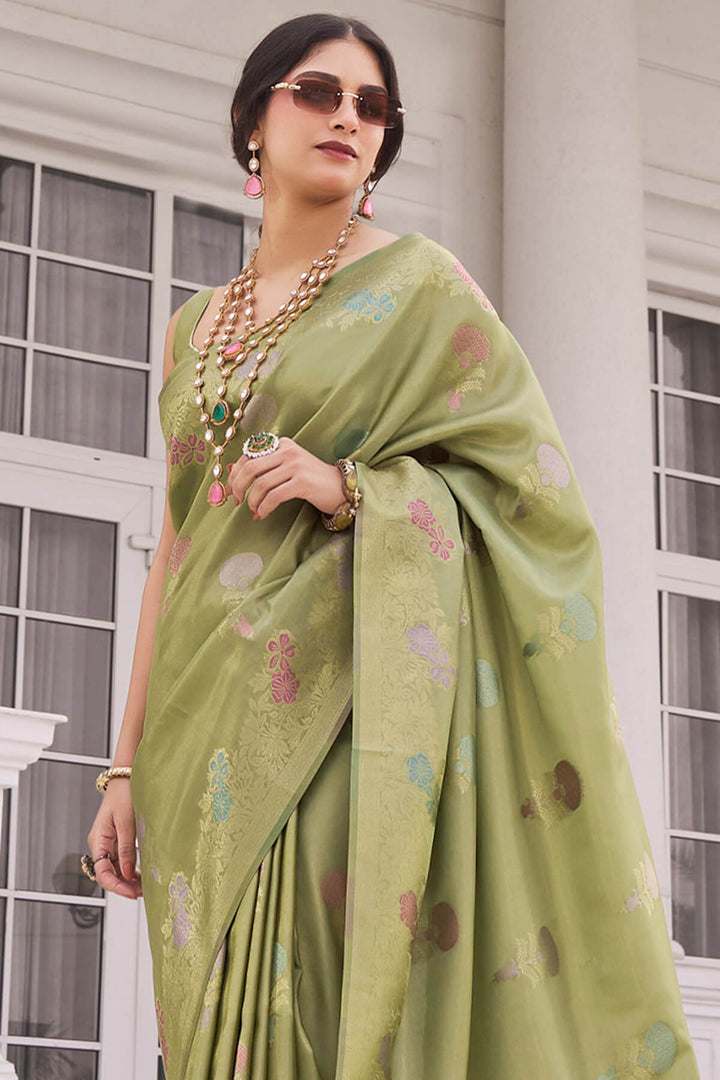 Iguana Green Zari Woven Banarasi Tissue Silk Saree