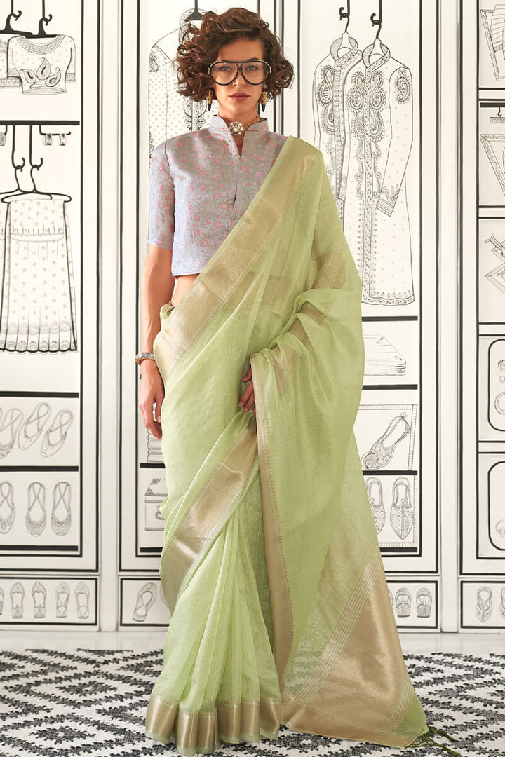 Iguana Green Zari Woven Chiffon Saree