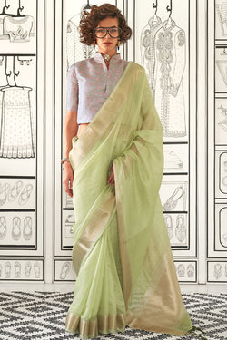Iguana Green Zari Woven Chiffon Saree