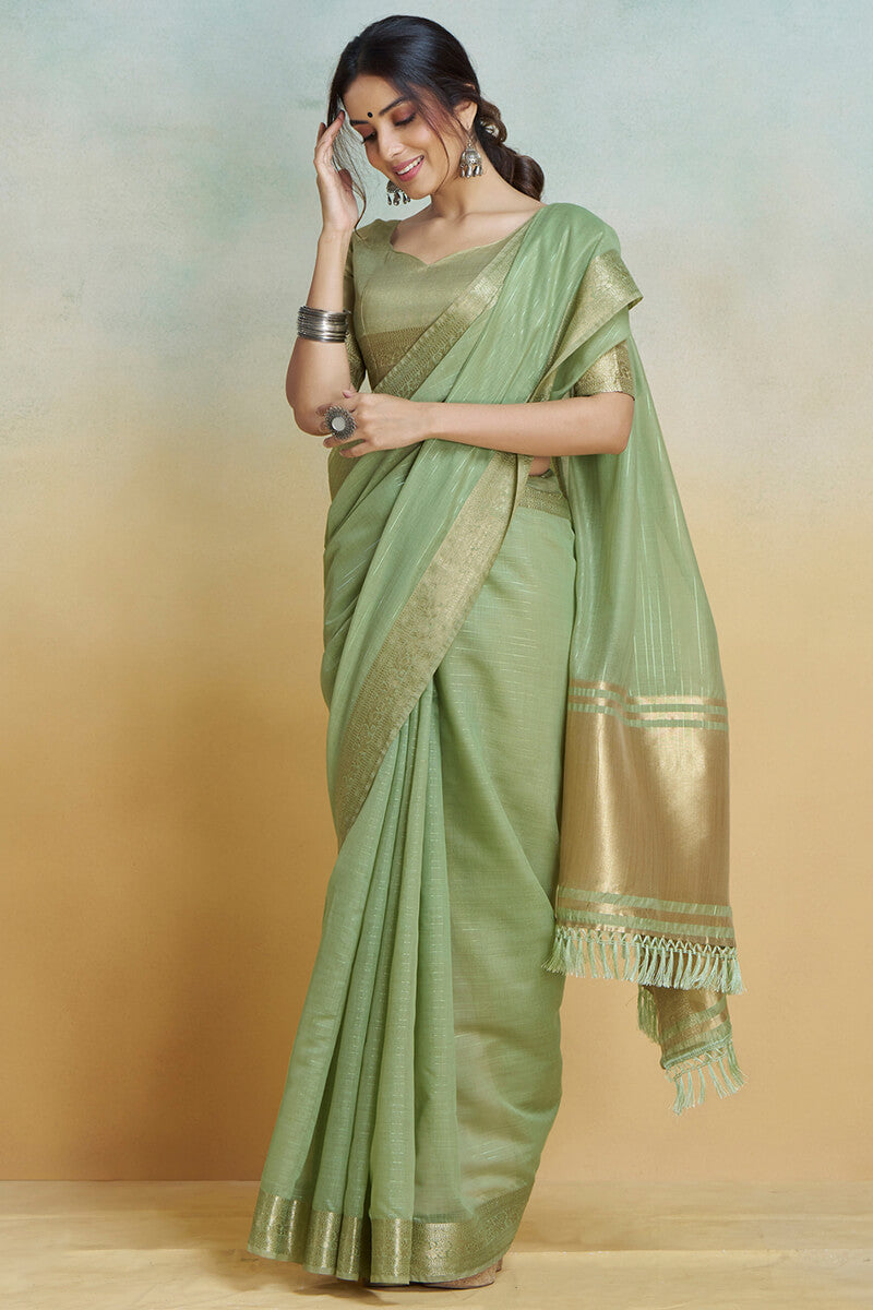 Iguana Green Zari Woven Khadi Silk Saree