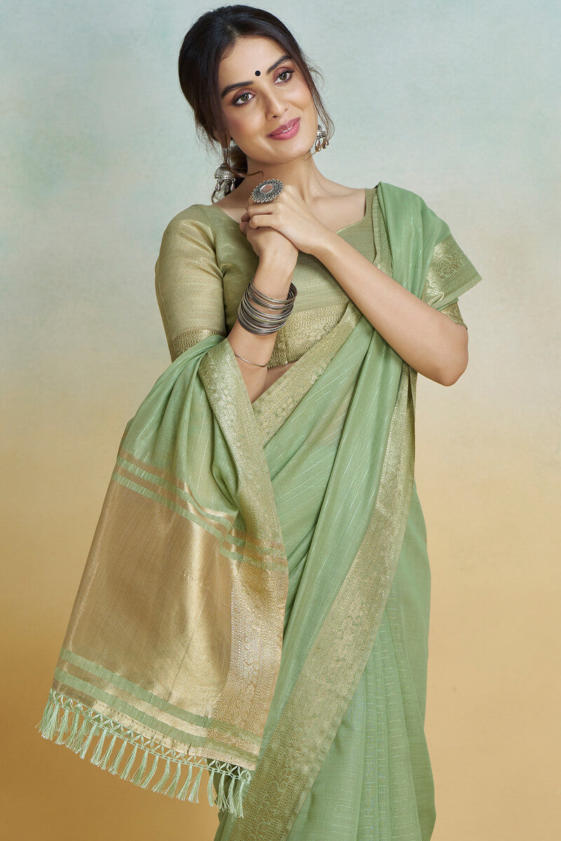 Iguana Green Zari Woven Khadi Silk Saree