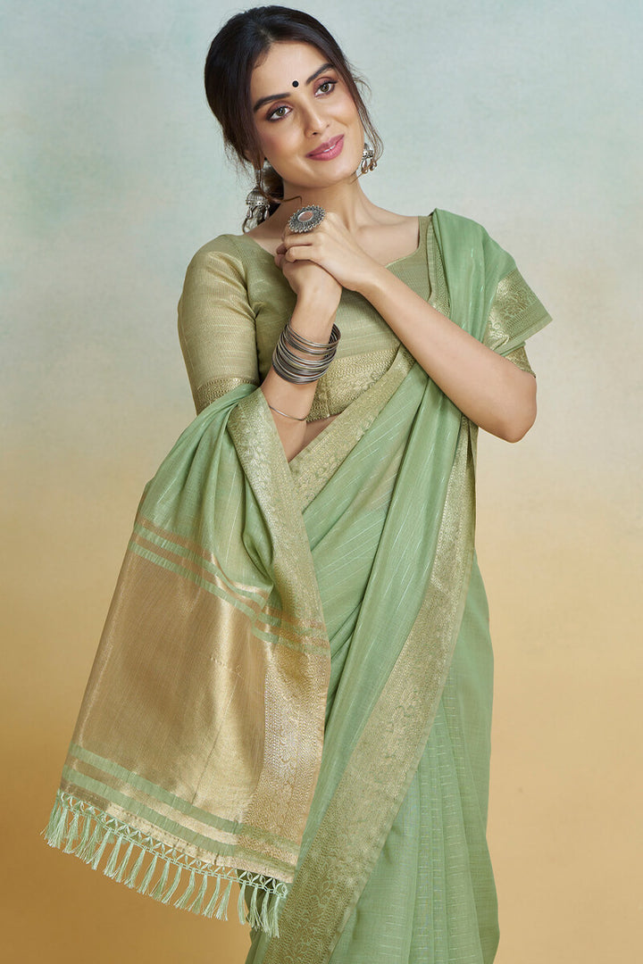 Iguana Green Zari Woven Khadi Silk Saree