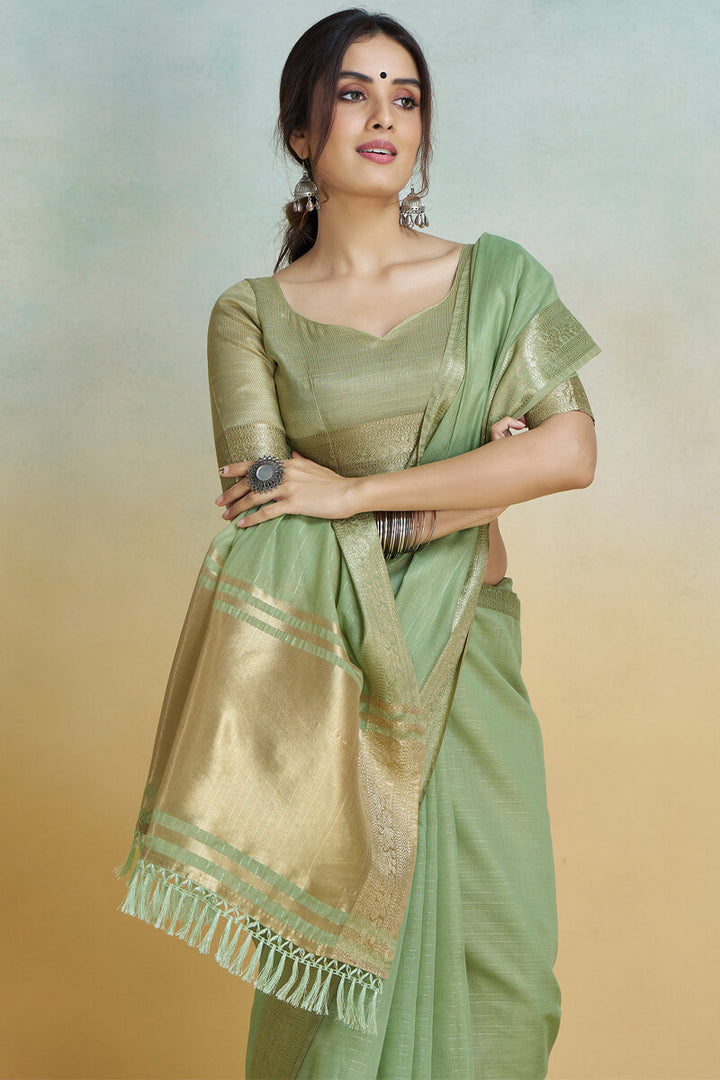 Iguana Green Zari Woven Khadi Silk Saree