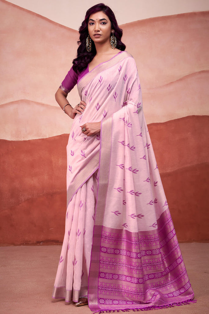 Illusion Pink Modal Cotton Silk Saree