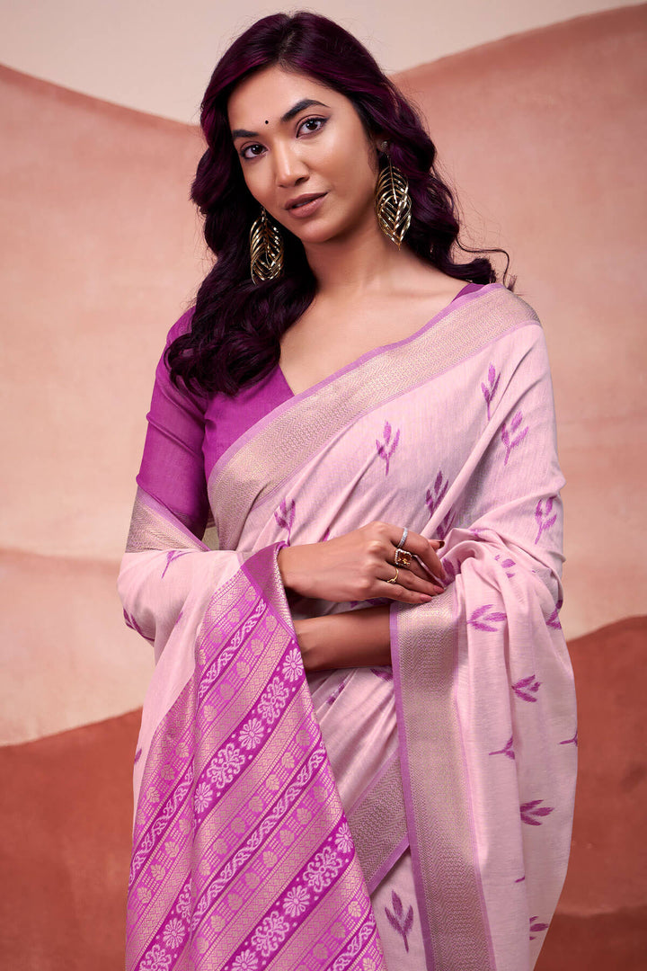 Illusion Pink Modal Cotton Silk Saree