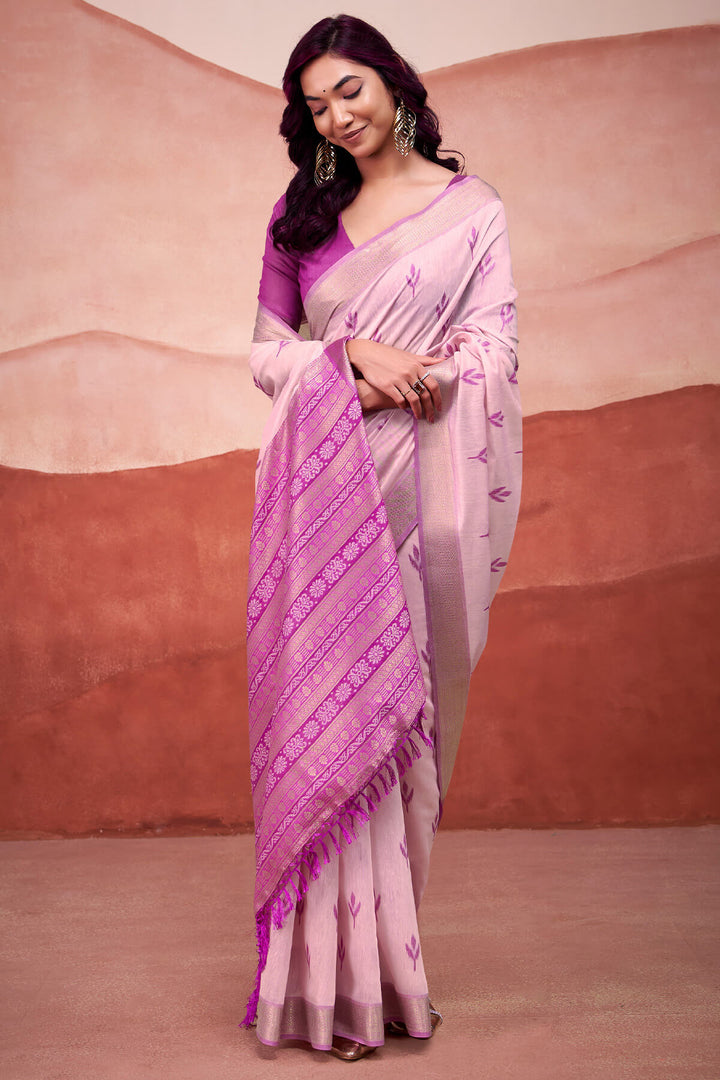 Illusion Pink Modal Cotton Silk Saree