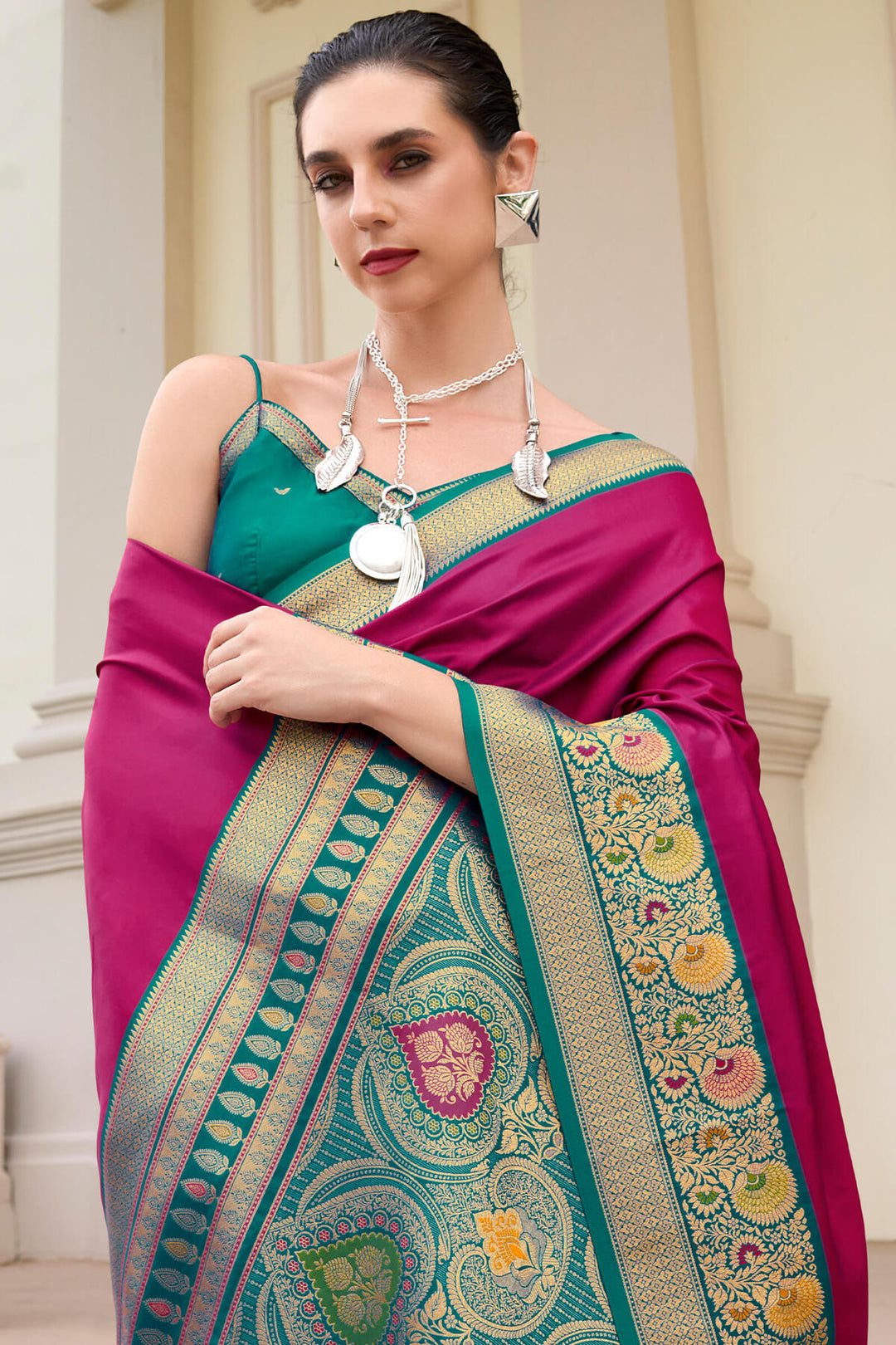 Imperial Wine Soft Banarasi Silk Saree