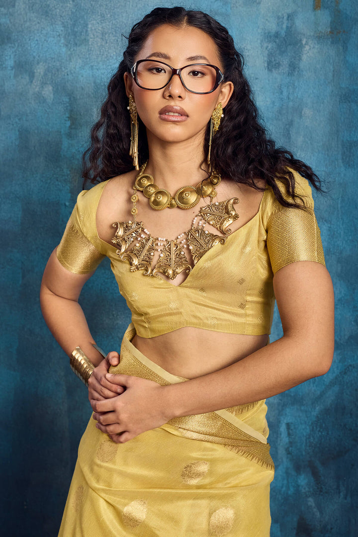 Indian Yellow Paithani Tissue Silk Saree