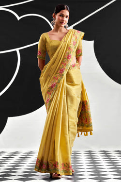 Indian Yellow Zari Woven Banarasi Tissue Silk Saree