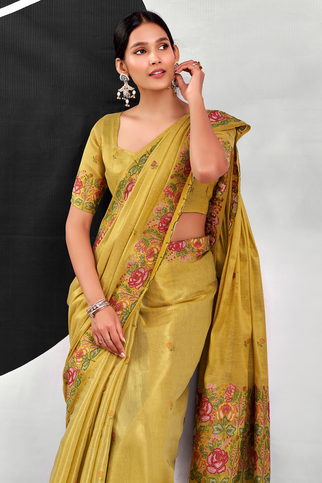 Indian Yellow Zari Woven Banarasi Tissue Silk Saree