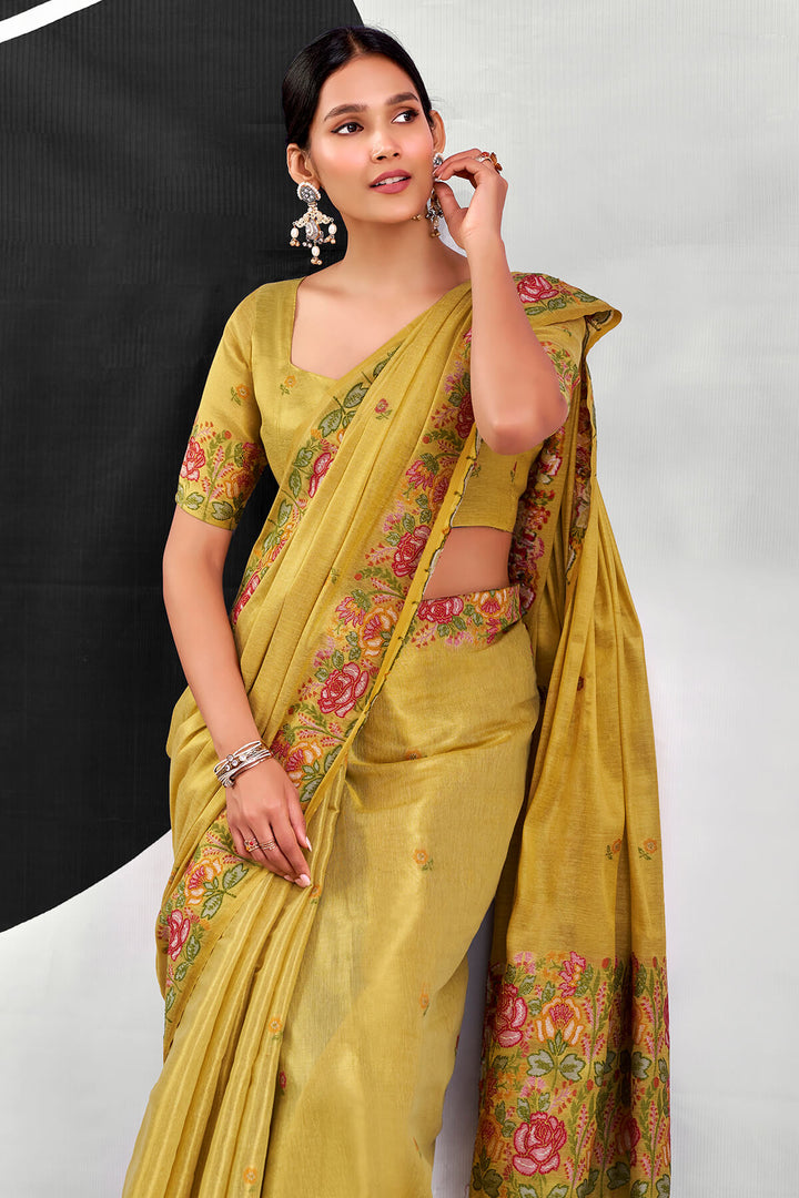 Indian Yellow Zari Woven Banarasi Tissue Silk Saree