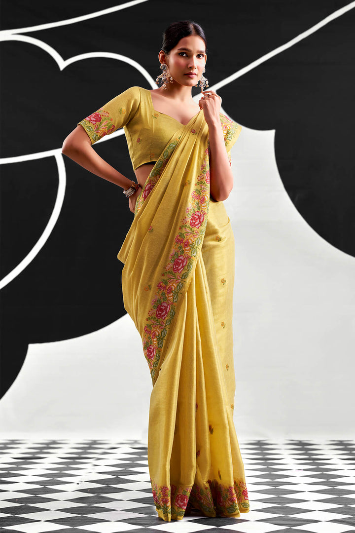 Indian Yellow Zari Woven Banarasi Tissue Silk Saree