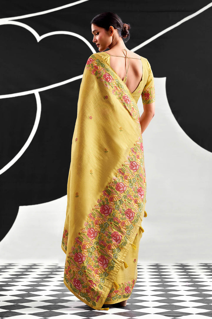 Indian Yellow Zari Woven Banarasi Tissue Silk Saree