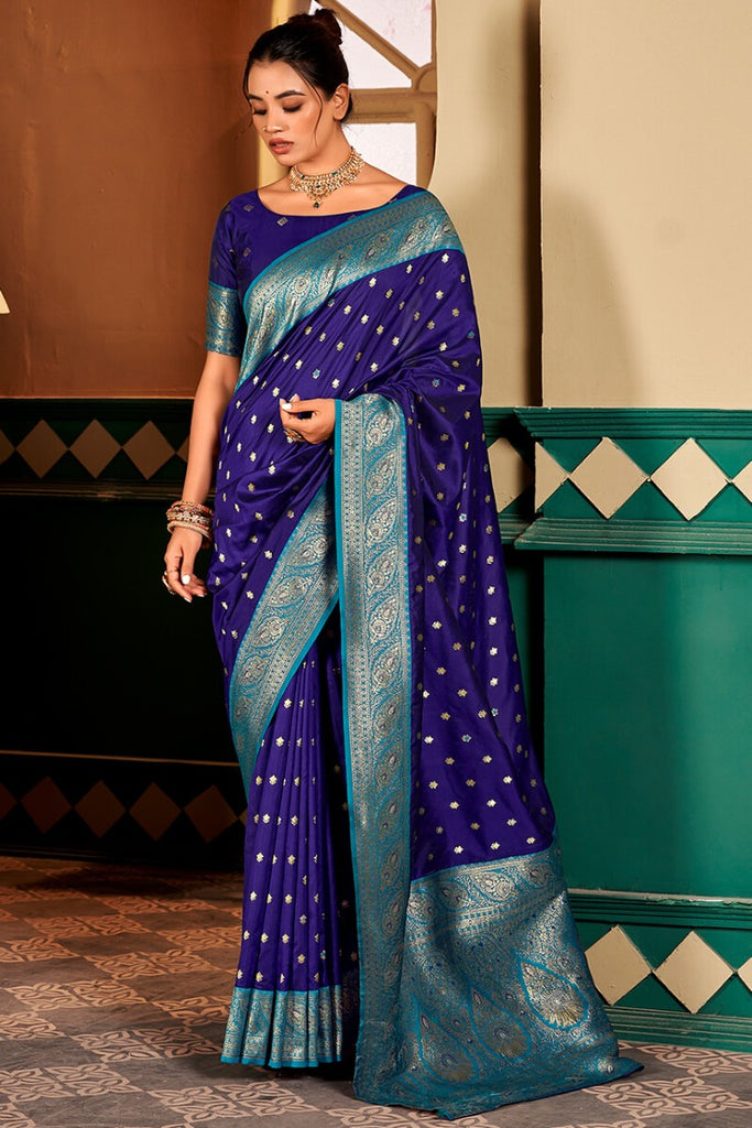 Indigo Blue Soft Banarasi Silk Saree