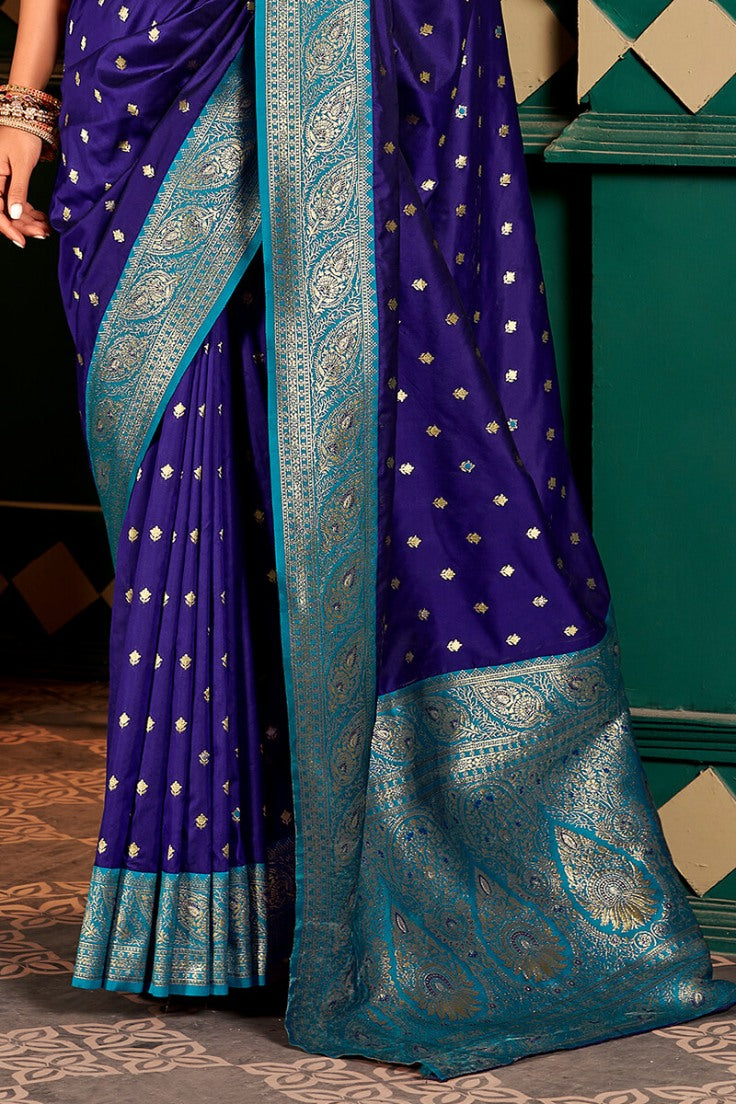 Indigo Blue Soft Banarasi Silk Saree