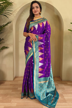 Indigo Blue Zari Woven Banarasi Silk Saree