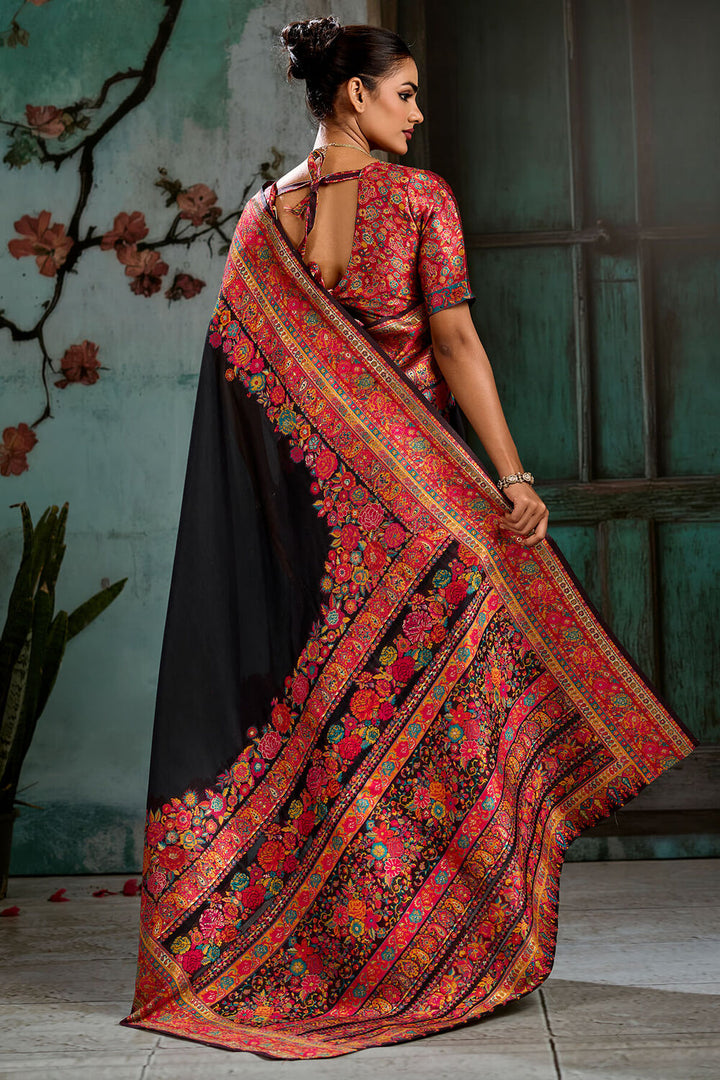 Ink Black Pashmina Silk Saree