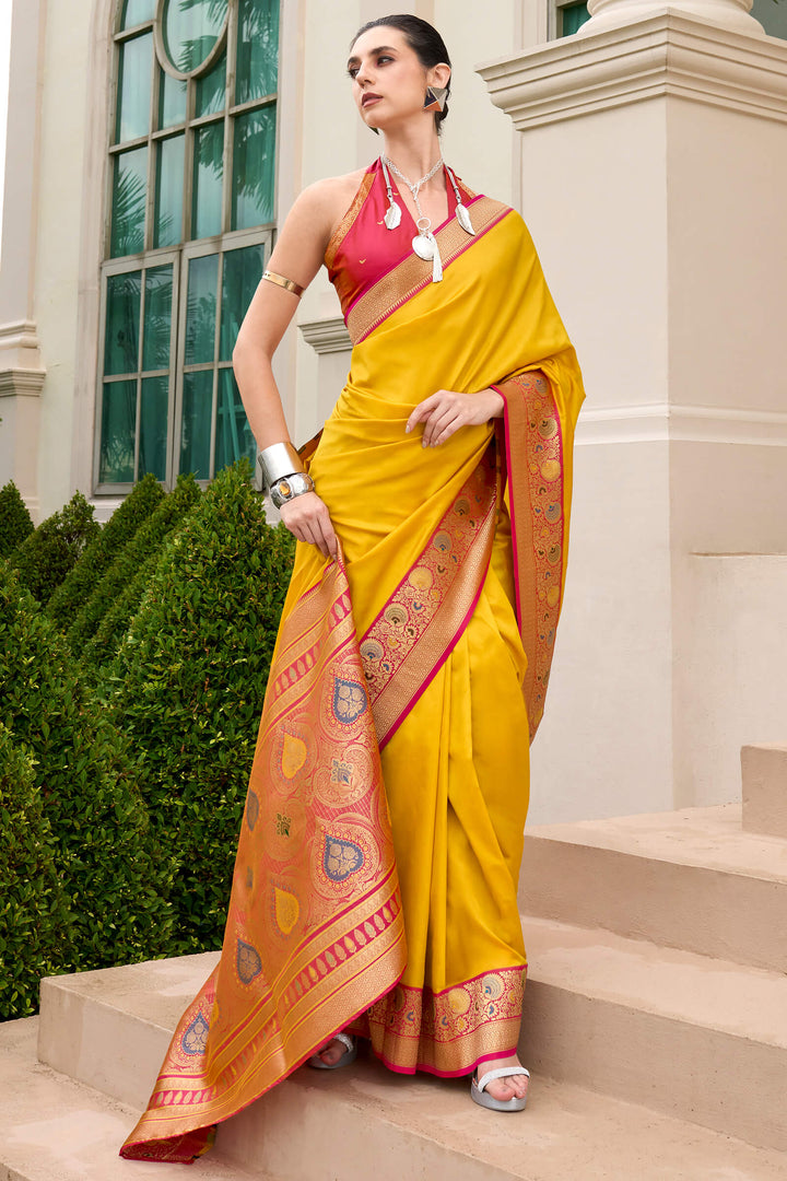 Intense Yellow Soft Banarasi Silk Saree