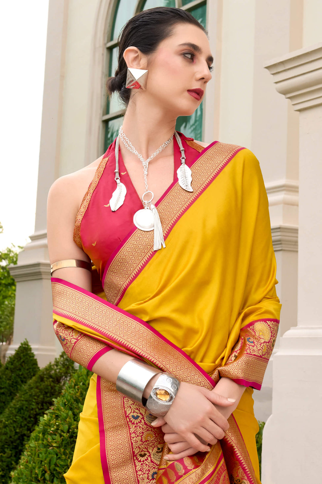 Intense Yellow Soft Banarasi Silk Saree