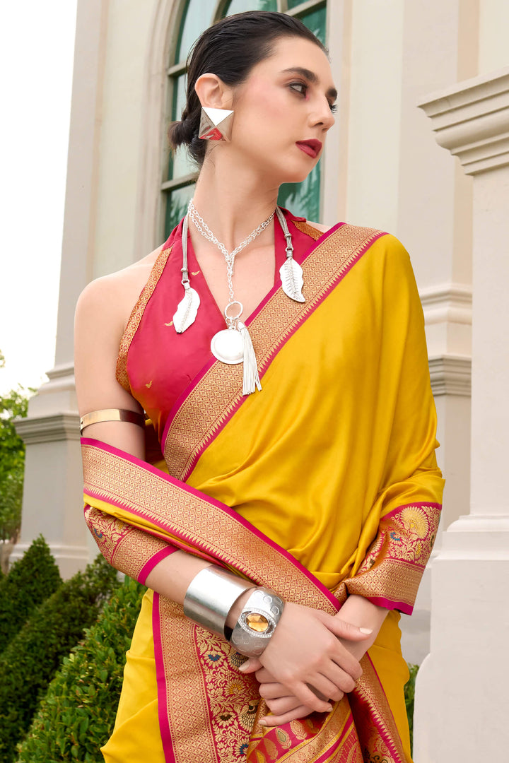 Intense Yellow Soft Banarasi Silk Saree