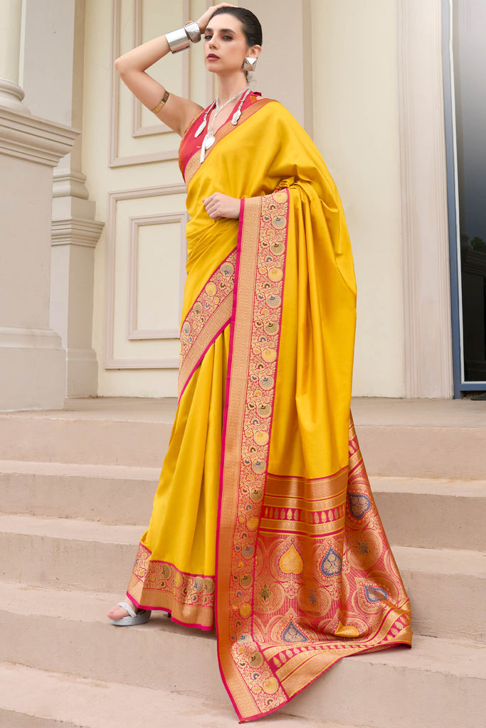 Intense Yellow Soft Banarasi Silk Saree