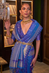 Iris Blue Zari Woven Banarasi Silk Saree