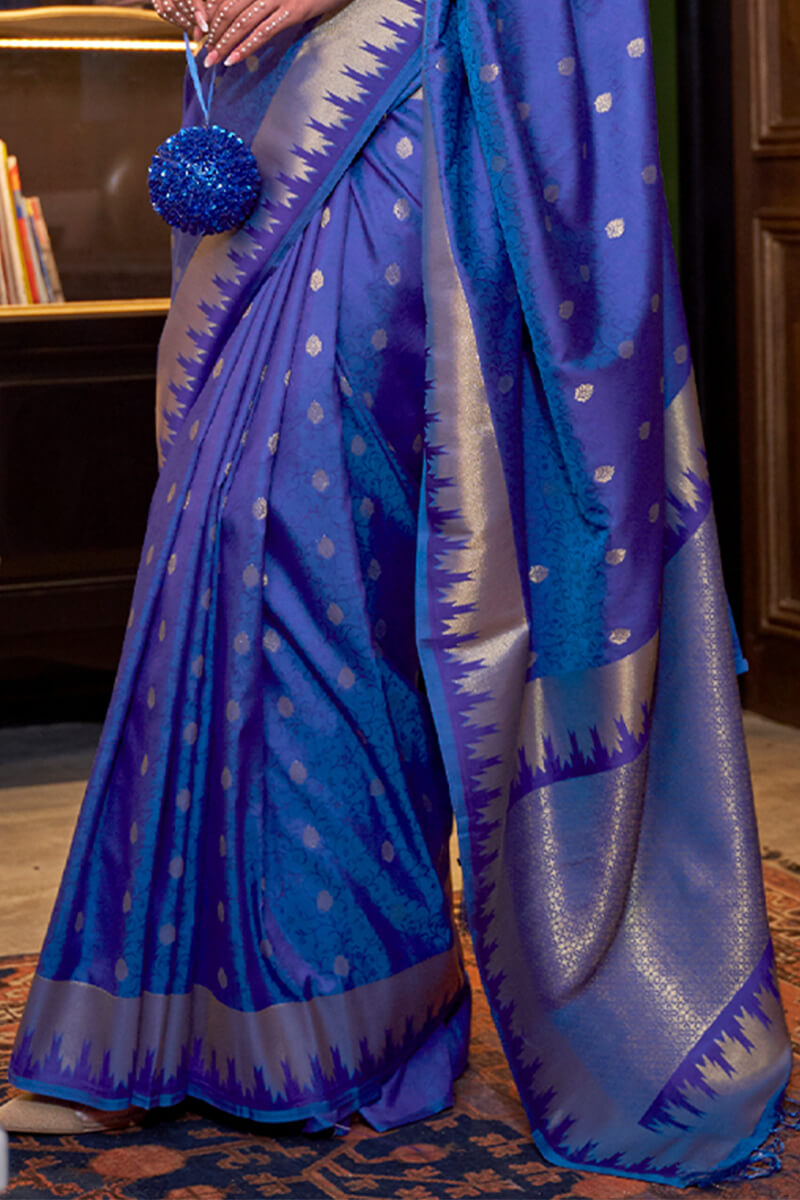 Iris Blue Zari Woven Banarasi Silk Saree