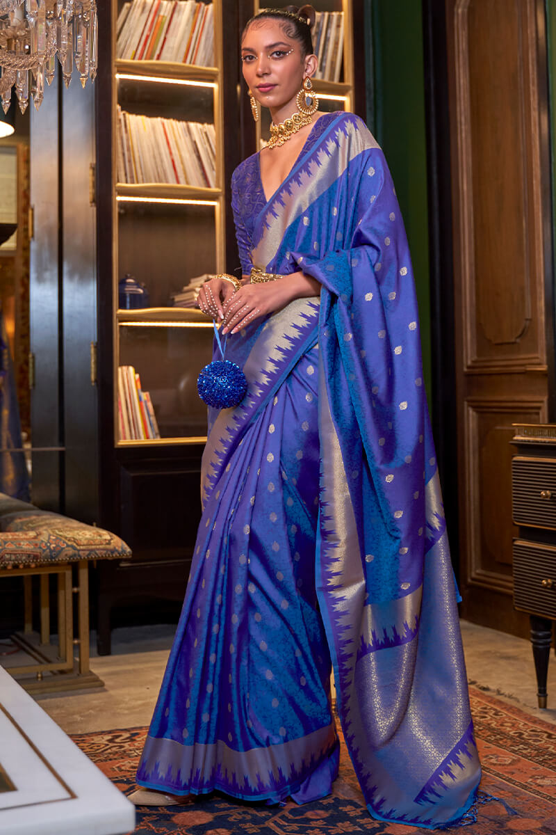 Iris Blue Zari Woven Banarasi Silk Saree