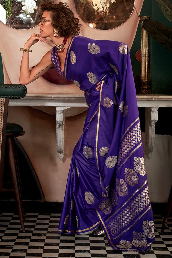 Iris Purple Banarasi Satin Silk Saree