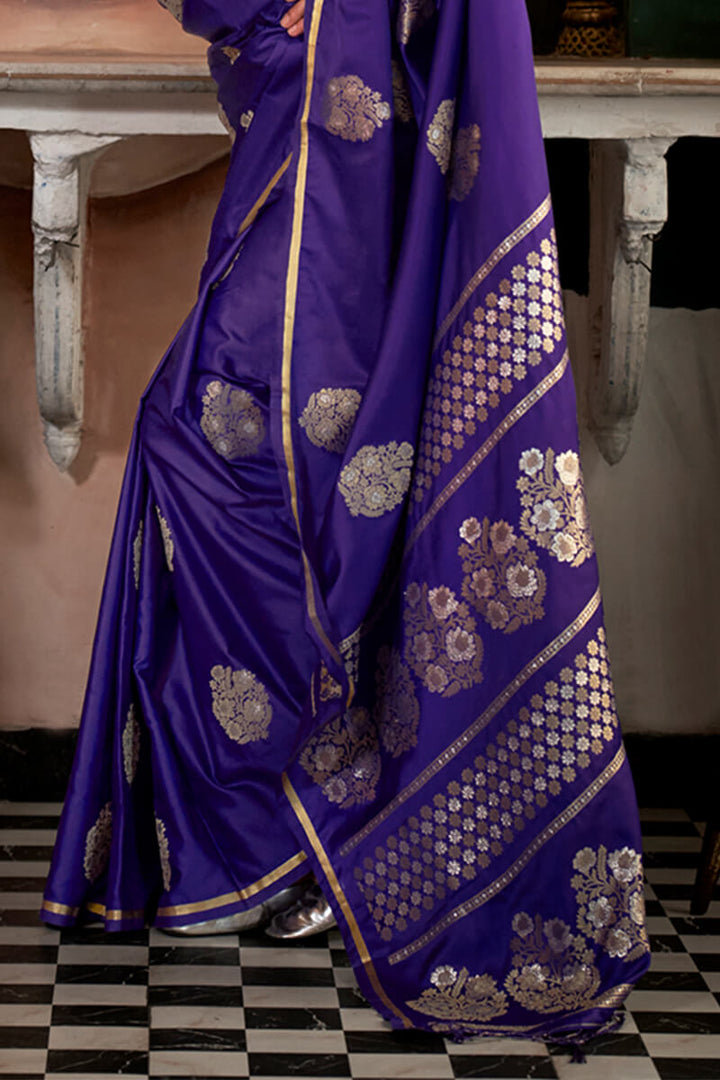 Iris Purple Banarasi Satin Silk Saree