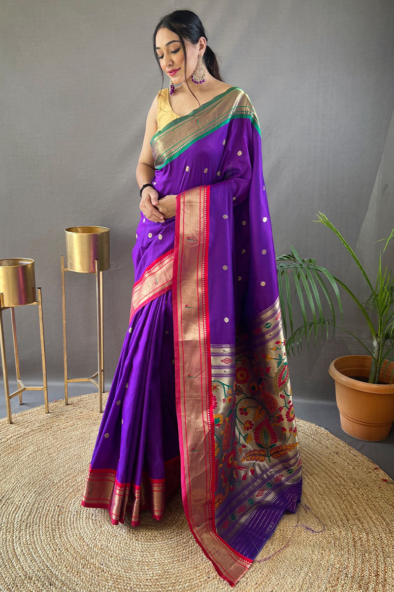 Iris Purple Paithani Silk Saree