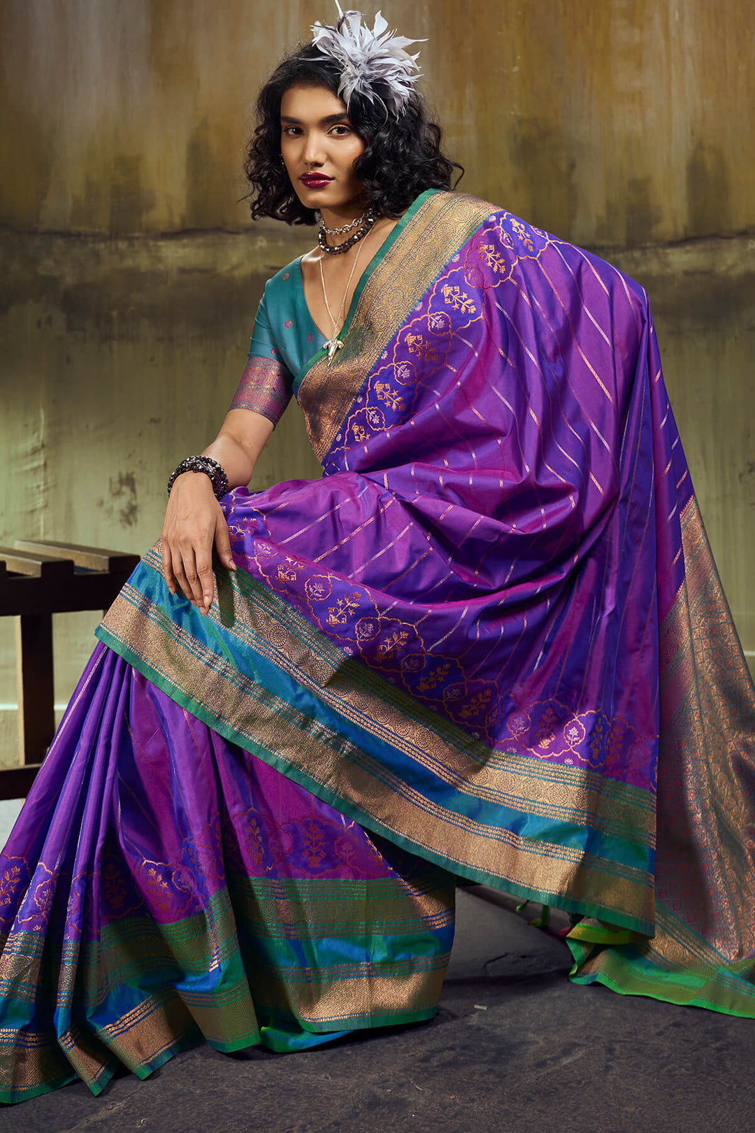 Iris Purple Soft Pochampally Silk Saree
