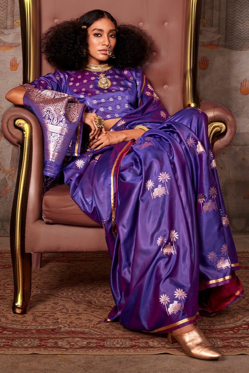 Iris Purple Zari Woven Banarasi Satin Silk Saree