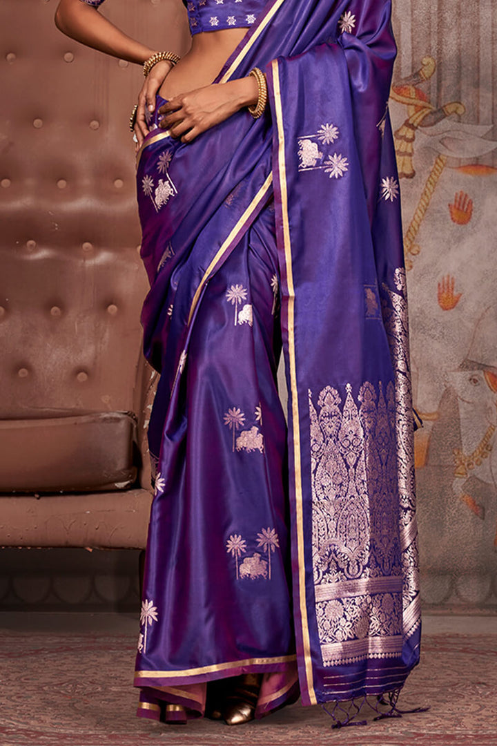 Iris Purple Zari Woven Banarasi Satin Silk Saree