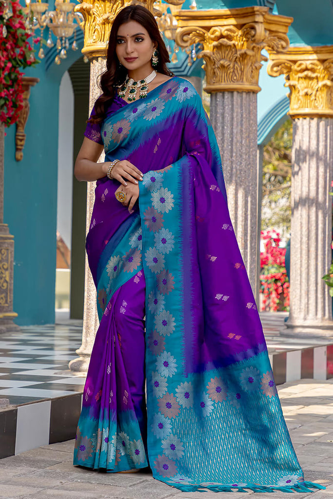 Iris Purple Zari Woven Banarasi Silk Saree