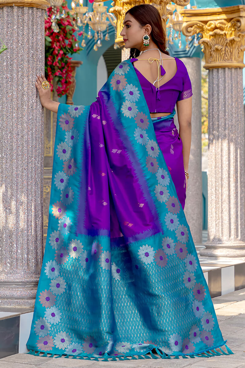 Iris Purple Zari Woven Banarasi Silk Saree