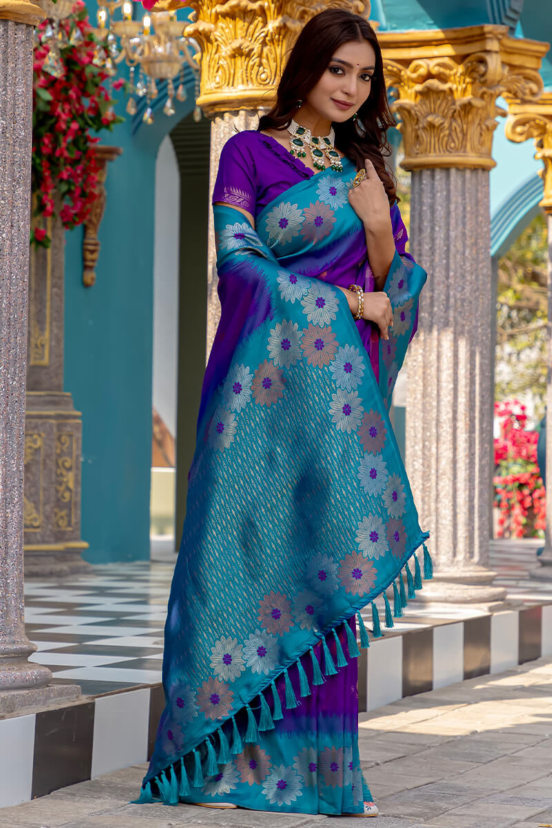 Iris Purple Zari Woven Banarasi Silk Saree