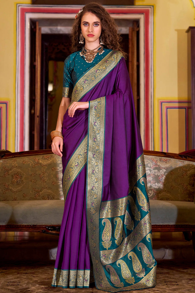 Iris Purple Zari Woven Soft Banarasi Silk Saree