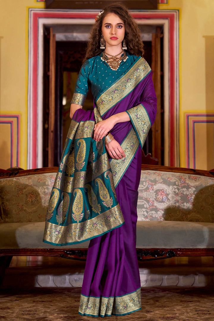 Iris Purple Zari Woven Soft Banarasi Silk Saree