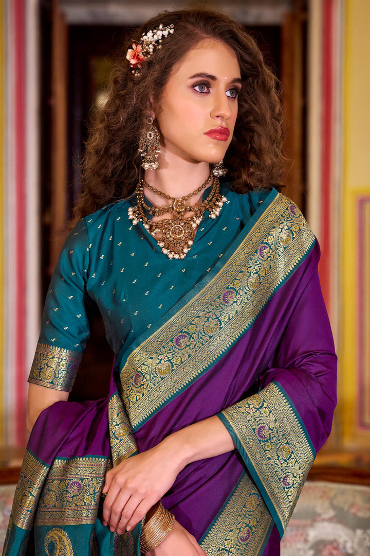 Iris Purple Zari Woven Soft Banarasi Silk Saree