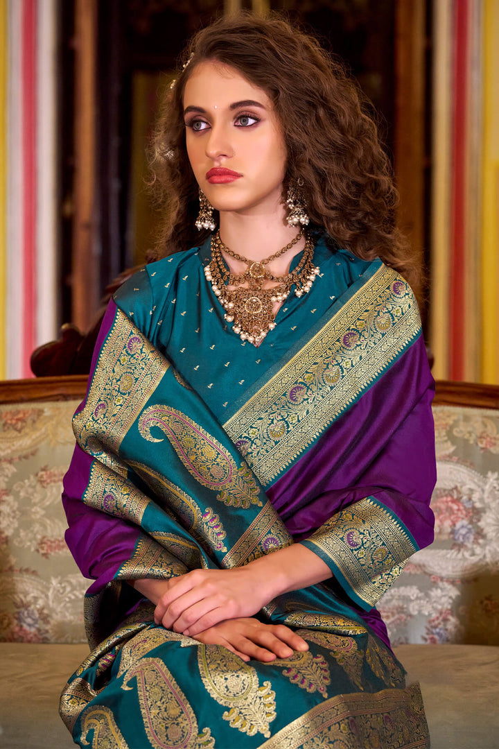 Iris Purple Zari Woven Soft Banarasi Silk Saree
