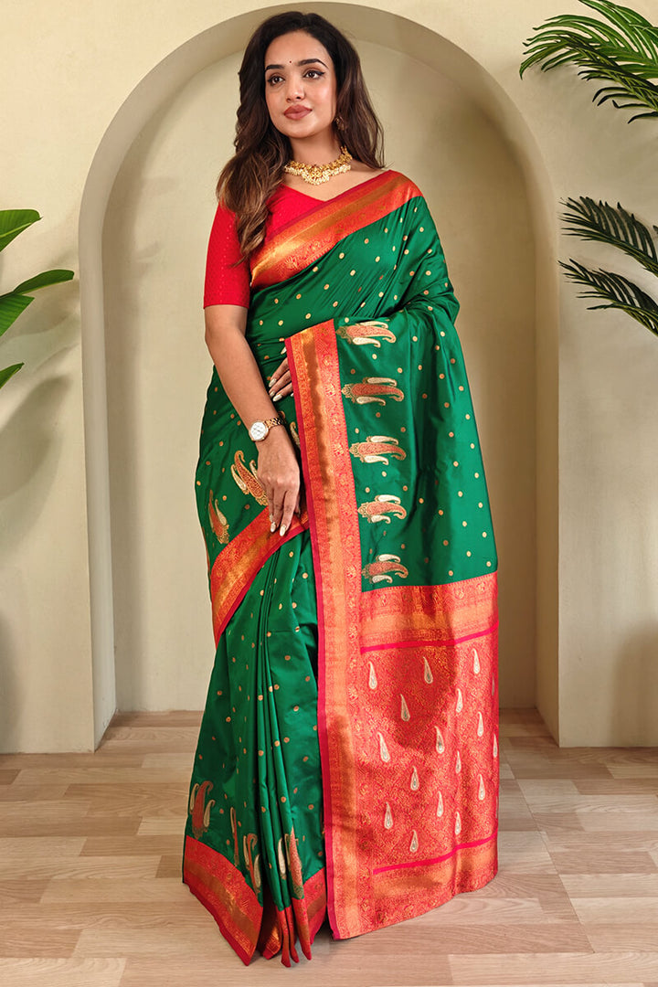 Irish Green Zari Woven Banarasi Soft Silk Saree