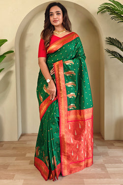 Irish Green Zari Woven Banarasi Soft Silk Saree